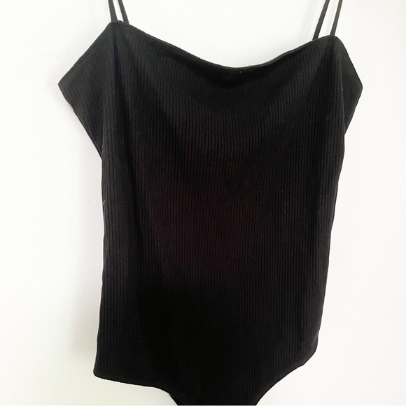 Reformation Crystal Black Square Neck Strappy Ribbed Bodysuit Size XL - Picture 4 of 8